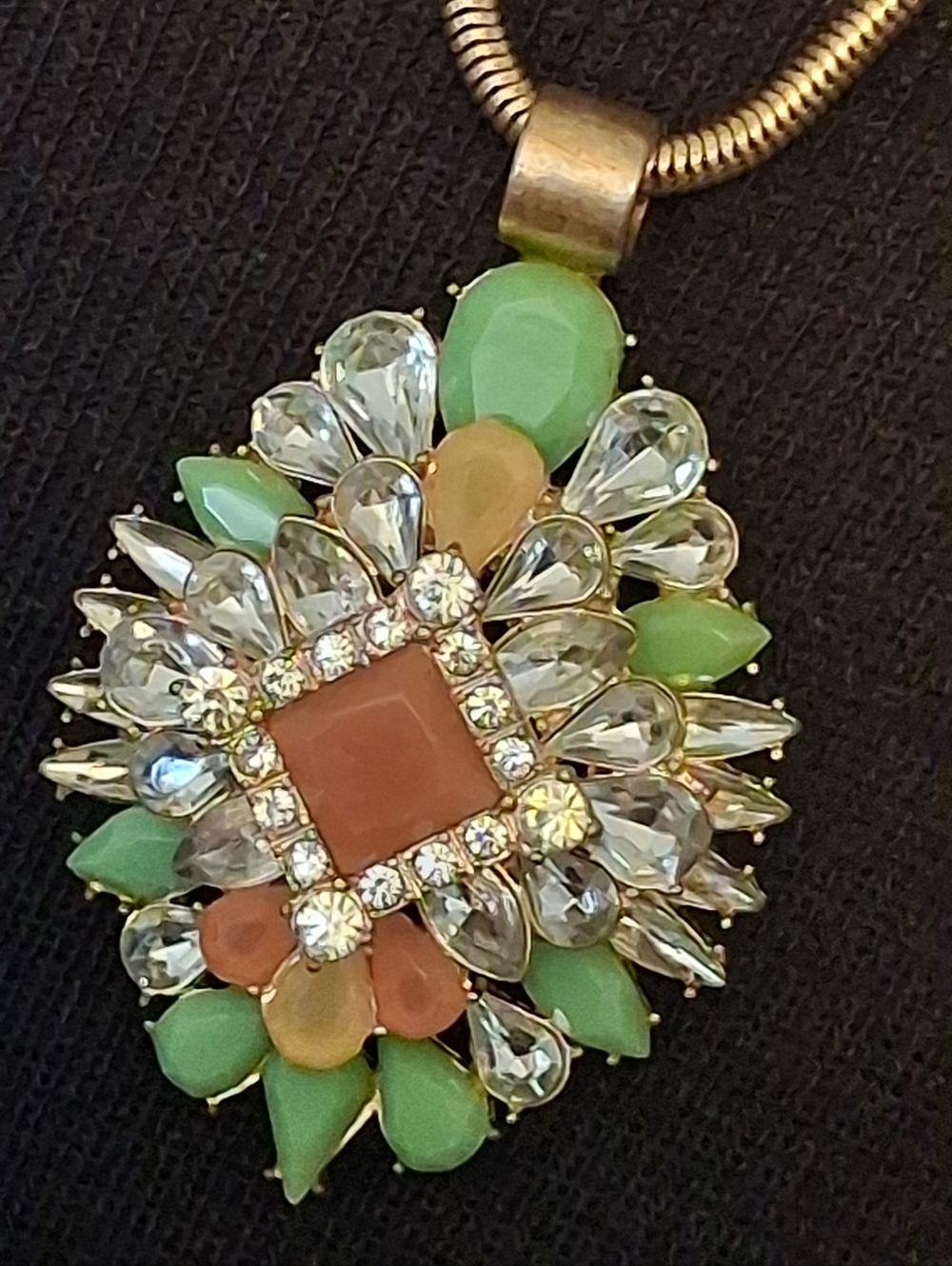 Lana Green & Amber Rhinestone Marquis Pendant And Beaded Necklace